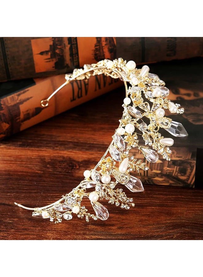 Bmirth Baroque Crowns and Tiaras Gold Crystal Wedding Queen Crowns Bride Pearl Rhinestone Princess Crown for Women and Girls - Image 4