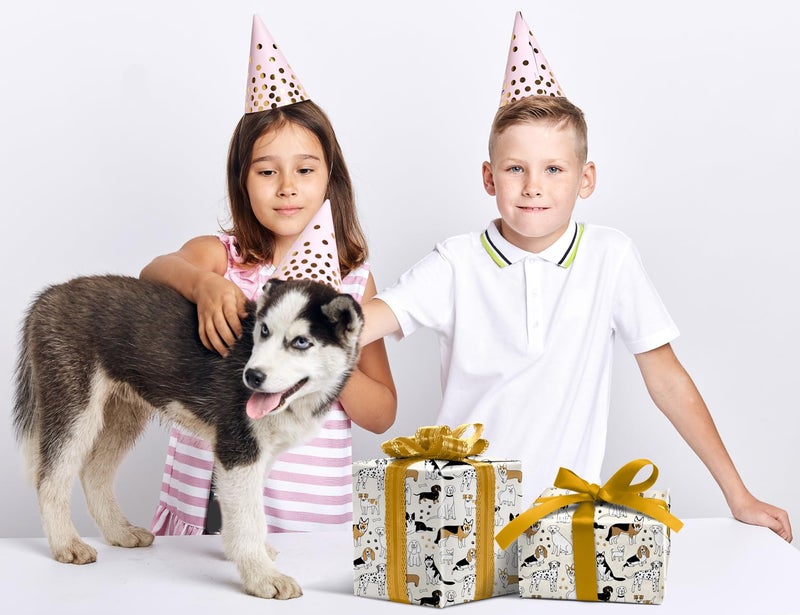 ZINTBIAL Dog Wrapping Paper for Birthday Baby Shower - Paw Print White & Black Puppys Gift Paper for Men Women Kids - 20 x 29 Inches, 6 Folded Sheets, Easy to Storeâ€¦ - Image 2