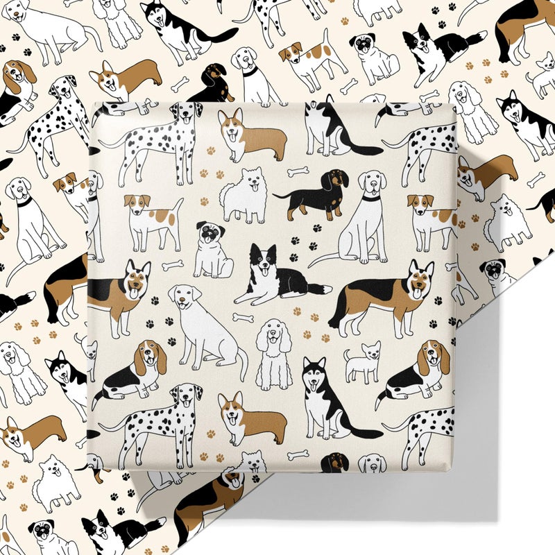 ZINTBIAL Dog Wrapping Paper for Birthday Baby Shower - Paw Print White & Black Puppys Gift Paper for Men Women Kids - 20 x 29 Inches, 6 Folded Sheets, Easy to Storeâ€¦ - Image 1
