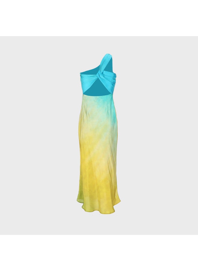 Zara women's Gradient Backless Resort Style Flowy Asymmetric One-shoulder Midi Dress - Image 3