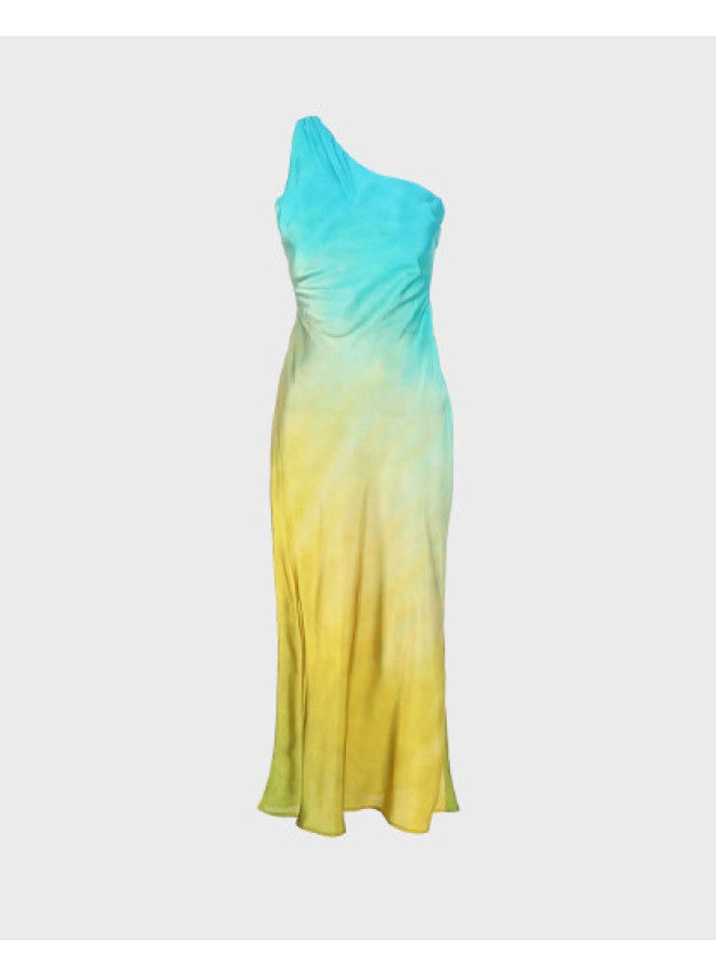 Zara women's Gradient Backless Resort Style Flowy Asymmetric One-shoulder Midi Dress - Image 1