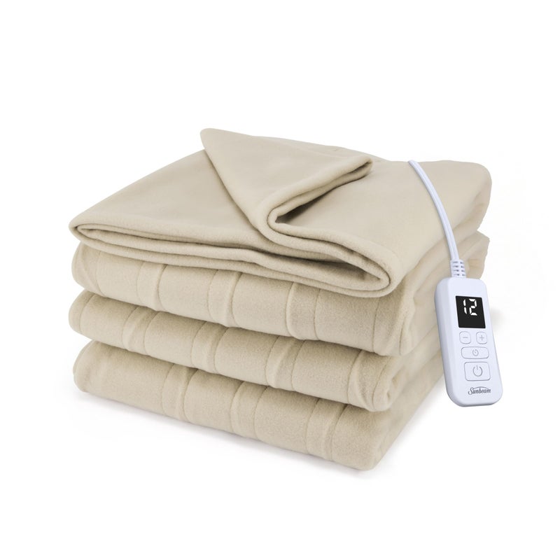 Sunbeam Royal Ultra Fleece Heated Electric Blanket Twin Size, 84" x 62", 12 Heat Settings, 12-Hour Selectable Auto Shut-Off, Fast Heating, Machine Washable, Warm and Cozy, Pebble - Image 1