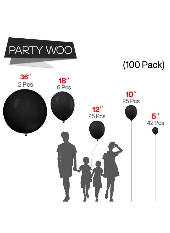 PartyWoo Black Balloons 100 Pcs Black Balloons Different Sizes Pack Of 36 Inch 18 Inch 12 Inch 10 Inch 5 Inch For Balloon Garland Or Balloon Arch As Retirement Party Decorations Birthday Decorations  - Image 3
