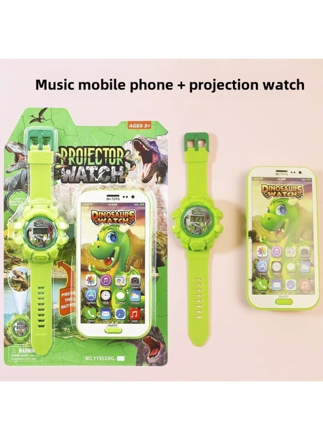 Ultraman Cartoon Music Mobile Phone Spiderman Children's Projection Watch Tiktok Internet Red Toy Electronic Watch Gift-Color:Dinosaur (send Battery) - Image 1