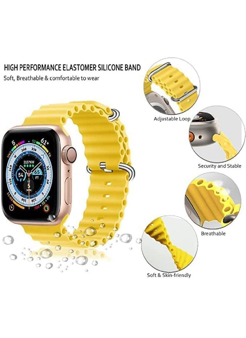 GENNEXT - Sport New Silicone Band Compatible with Smart Watch Ultra Ocean 42/44/45/49mm Strap for iWatch Series Ultra 8 7 6 5 SE Yellow - Image 1