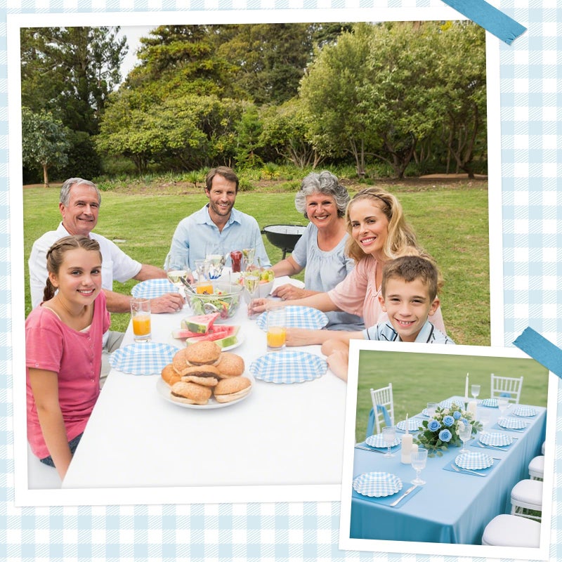 NatNarr 30 Pcs Blue Gingham Plates, 9 Inch Scalloped Blue Gingham Party Supplies Plaid Dessert Dinner Plates for Boy Baby Shower, Wedding, Birthday - Image 5