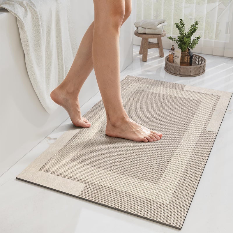YDKGL Non Slip Bath Mat, Rubber Backing Ultra Thin Bathroom Rugs Fit Under Door Quick Dry Super Absorbent Washable Bath Rug Shower Mat for Bathroom Floor Bathtub Shower Sink, Easy Care Beige 20"x 32" - Image 1