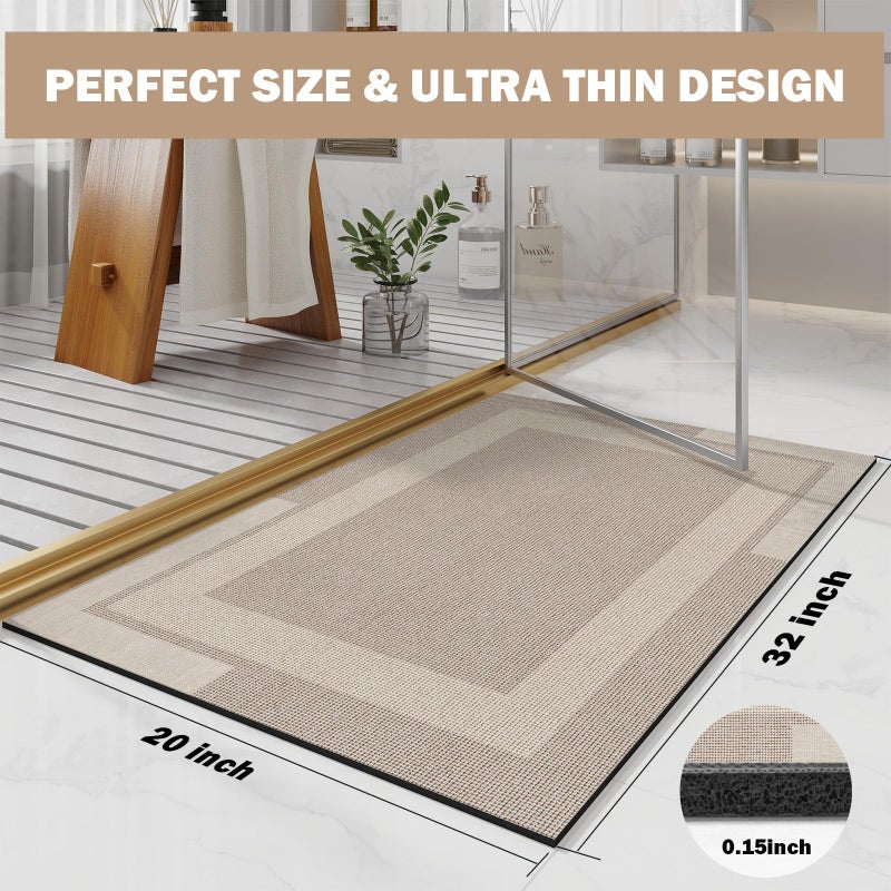 YDKGL Non Slip Bath Mat, Rubber Backing Ultra Thin Bathroom Rugs Fit Under Door Quick Dry Super Absorbent Washable Bath Rug Shower Mat for Bathroom Floor Bathtub Shower Sink, Easy Care Beige 20"x 32" - Image 2