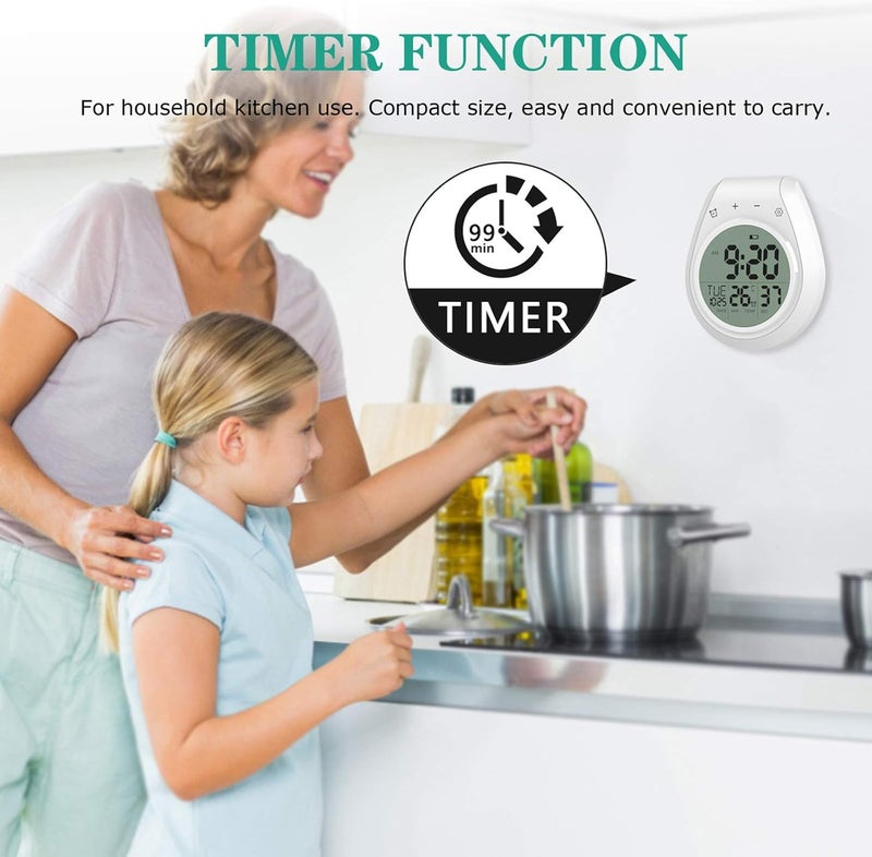 Wisoee Shower Timer Clock Waterproof, Digital Bathroom Kitchen Wall Clock with LCD Display, 12/24 Hour Format, Temperature, Countdown Timer, Suction Cup, Hanging Hole - Image 5