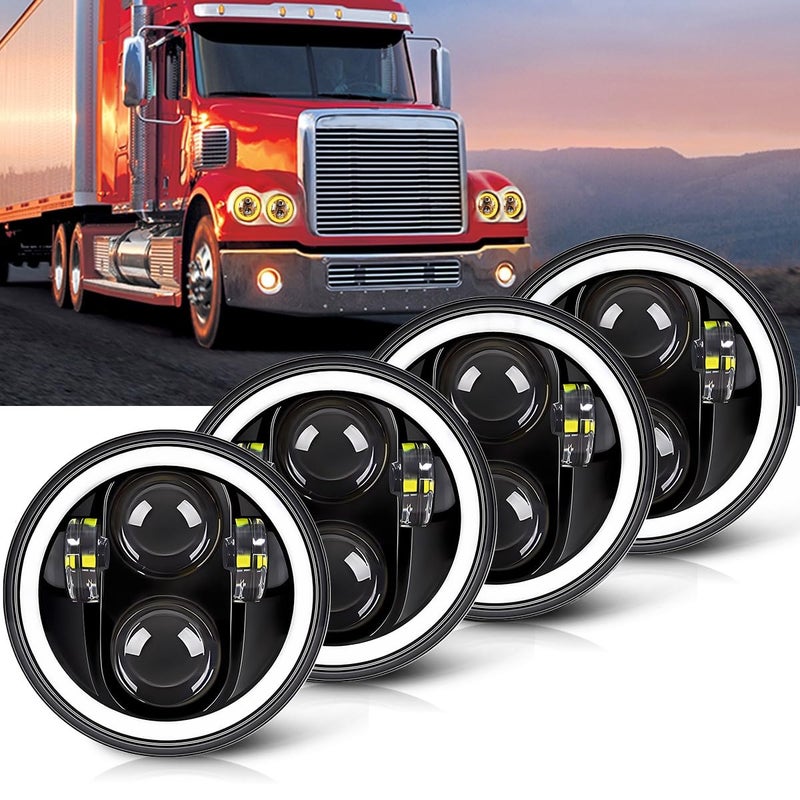 MGLLIGHT 5 3/4 5.75 inch LED Headlight with Amber Halo DRL LED Projector Sealed Beam Headlight Compatible with Kenworth W900 Challenger Gran Torino P-eterbilt 352 (4pcs) - Image 1