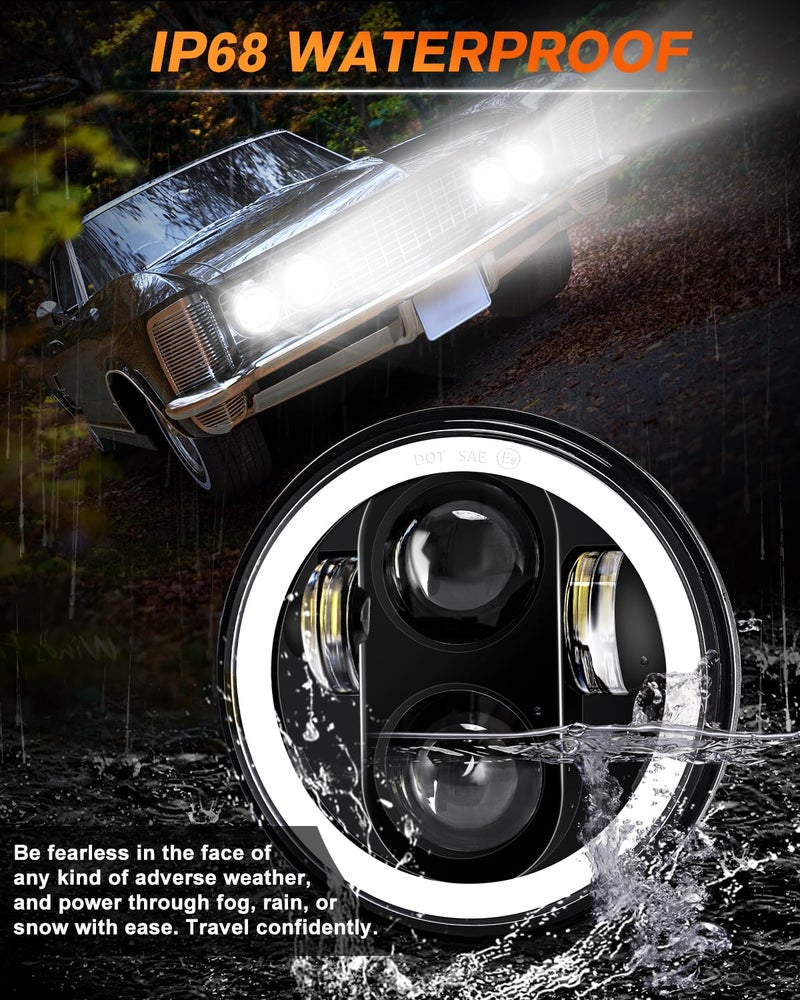 MGLLIGHT 5 3/4 5.75 inch LED Headlight with Amber Halo DRL LED Projector Sealed Beam Headlight Compatible with Kenworth W900 Challenger Gran Torino P-eterbilt 352 (4pcs) - Image 5