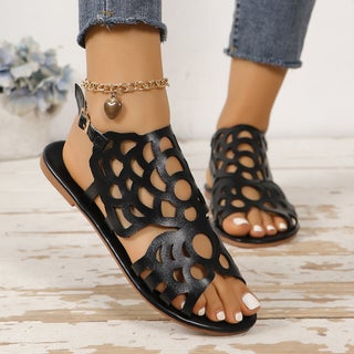 Womens Buckle Strap Sandals 2024 Summer New Foreign Trade plus size Flat Hollow Womens Beach Fish-toe Sandals Black - pzsku/Z86CE3B810954F016356AZ/45/1746197079/469053e2-3d23-40c1-988b-6125228bd391