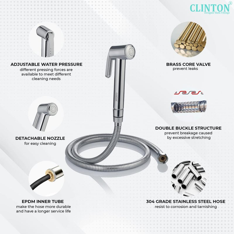 Clinton ABS Lyric Health Faucet with 1mtr 304 Grade Steel Hose and Wall Hook2pc Health Faucet Wall Mount Installation Type Lyric HF Gun with 1mtr SS Tube2pc - Image 2