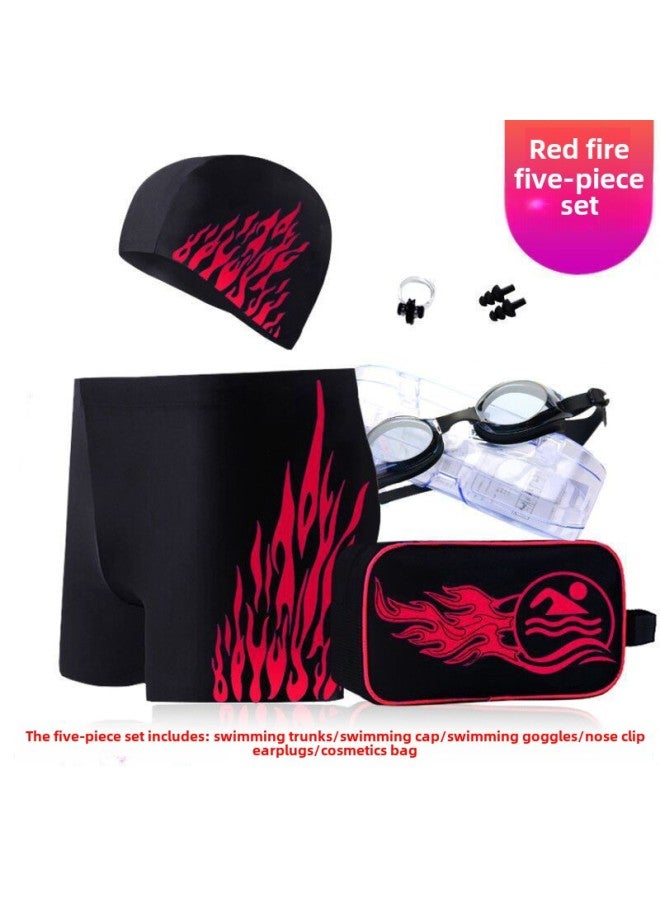 Generic Swimming Trunks Men's Anti-embarrassment Plus Size Men's Quick-drying Loose Hot Spring Swimsuit Equipment Suit-Color:Red Fire Swimming Trunks Five-piece Set (selected Without Myopia) Cost-effective-Size:L( 40-50kg ) Refuse To Be Shoddy - Image 1