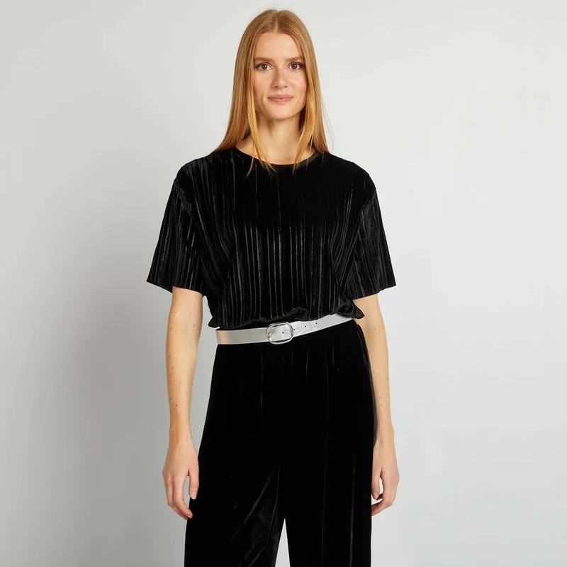 Kiabi Loose-Fit Corduroy T-Shirt Black