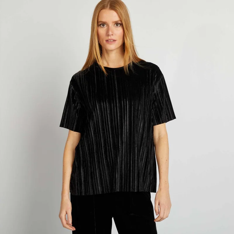 Kiabi  Loose-Fit Corduroy T-Shirt Black for Women | Best Price UAE