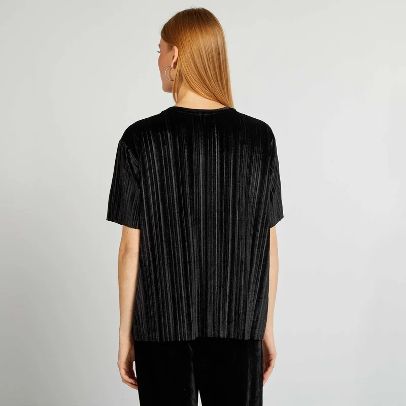 Kiabi  Loose-Fit Corduroy T-Shirt Black for Women | Best Price UAE