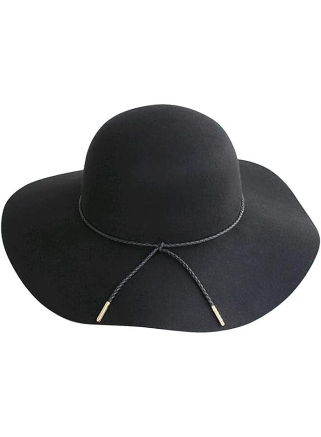 Women Lady Retro Wide Brim Large Floppy Hat Belt Wool Fedora Hat,Wool Foldable Wide Brim Retro Fedora Floppy Felt Bowler Hat (Color : Black)  - Image 1