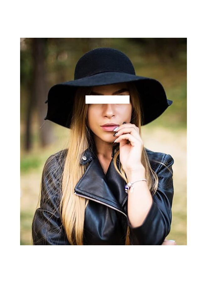 Women Lady Retro Wide Brim Large Floppy Hat Belt Wool Fedora Hat,Wool Foldable Wide Brim Retro Fedora Floppy Felt Bowler Hat (Color : Black)  - Image 2