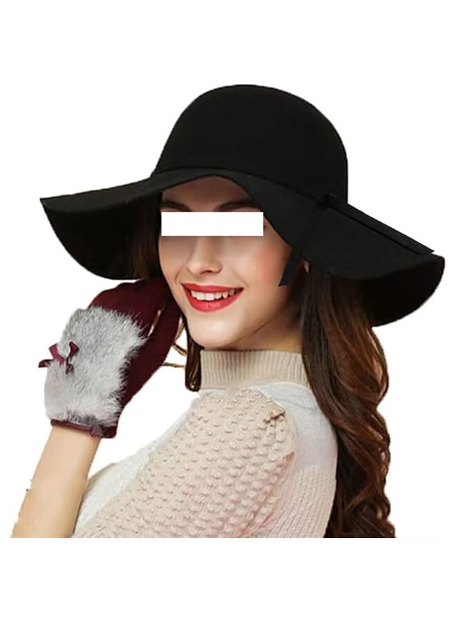 Women Lady Retro Wide Brim Large Floppy Hat Belt Wool Fedora Hat,Wool Foldable Wide Brim Retro Fedora Floppy Felt Bowler Hat (Color : Black)  - Image 5