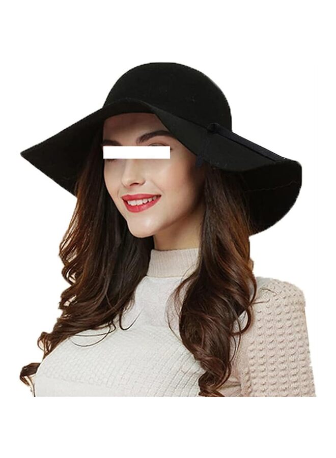 Women Lady Retro Wide Brim Large Floppy Hat Belt Wool Fedora Hat,Wool Foldable Wide Brim Retro Fedora Floppy Felt Bowler Hat (Color : Black)  - Image 4