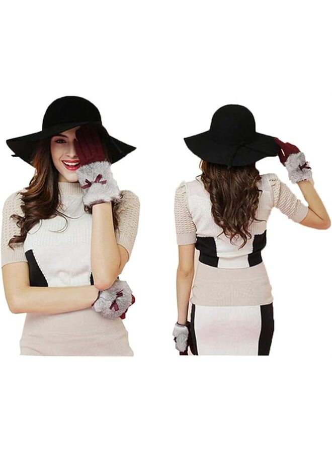 Women Lady Retro Wide Brim Large Floppy Hat Belt Wool Fedora Hat,Wool Foldable Wide Brim Retro Fedora Floppy Felt Bowler Hat (Color : Black)  - Image 3