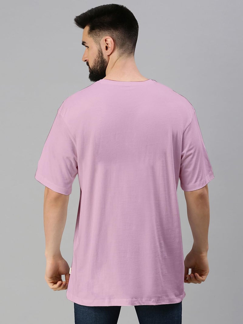 Veirdo® Lilac & Black Oversized Baggy Fit Drop Shoulder Half Sleeves Round Neck Solid Pure Cotton T-Shirt for Men (PO2_OS_100_LL_BK_L) - Image 5