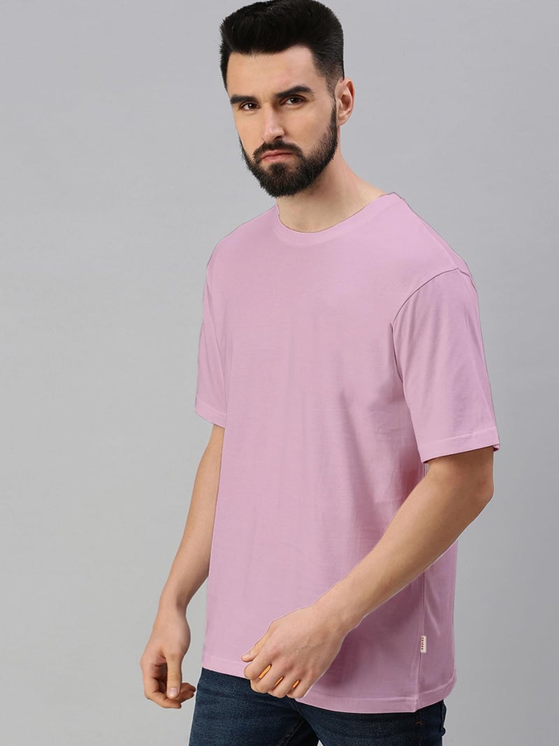 Veirdo® Lilac & Black Oversized Baggy Fit Drop Shoulder Half Sleeves Round Neck Solid Pure Cotton T-Shirt for Men (PO2_OS_100_LL_BK_L) - Image 4