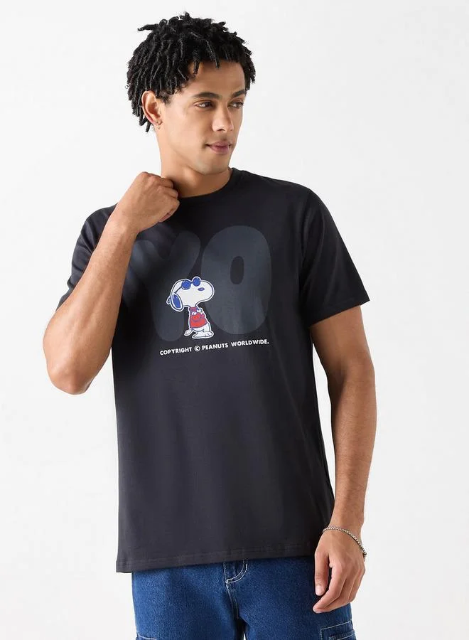 Snoopy Dog Print Crew Neck T-shirt with Short Sleeves