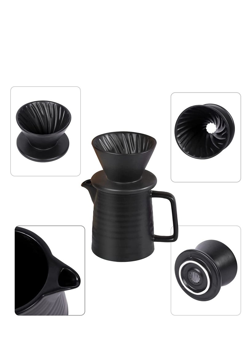 EqiEch Handmade Ceramic Pour Over Coffee Maker Set,Hand Brewing V60 Size 01 Cone Coffee Filter&500ml Coffee Pot, 1-2 Cup,Premium Black  - Image 5