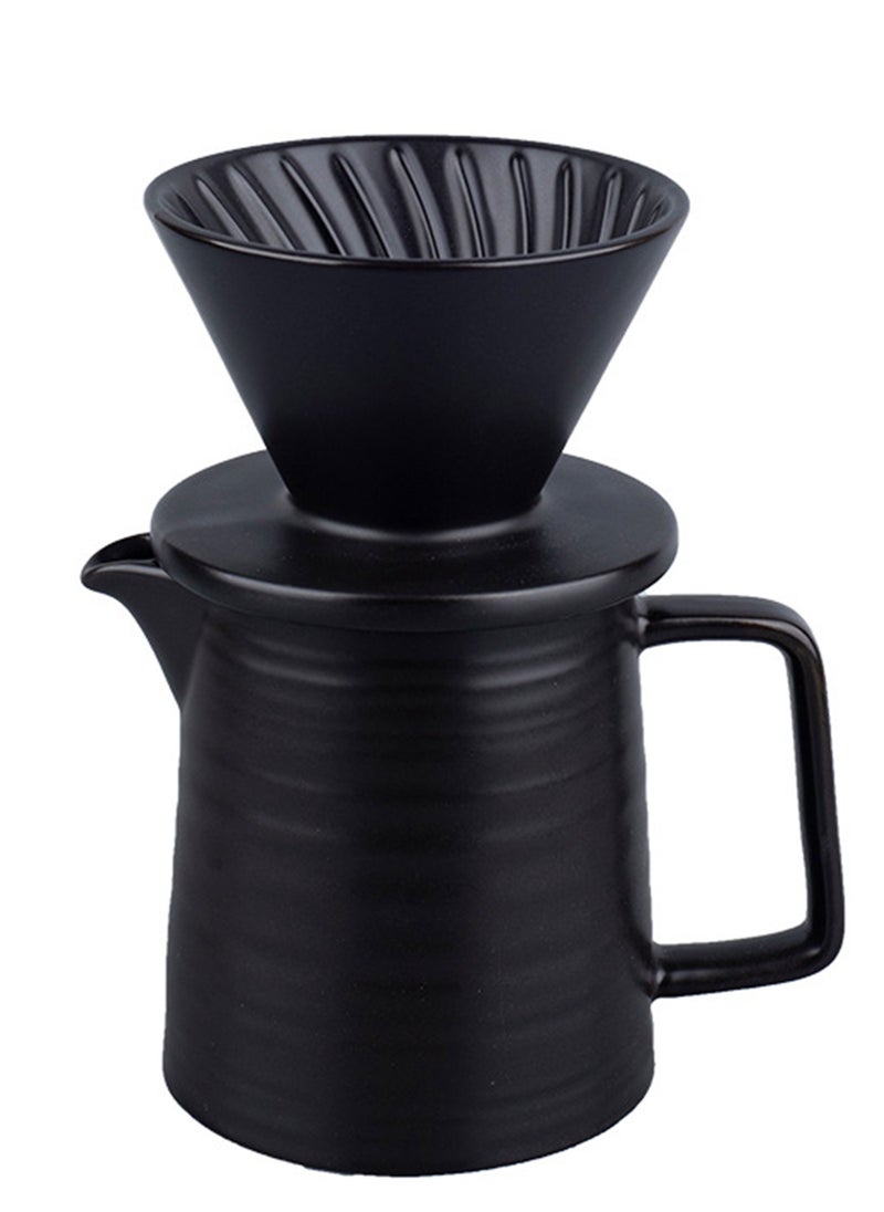 EqiEch Handmade Ceramic Pour Over Coffee Maker Set,Hand Brewing V60 Size 01 Cone Coffee Filter&500ml Coffee Pot, 1-2 Cup,Premium Black  - Image 1