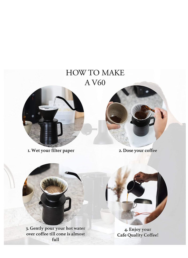 EqiEch Handmade Ceramic Pour Over Coffee Maker Set,Hand Brewing V60 Size 01 Cone Coffee Filter&500ml Coffee Pot, 1-2 Cup,Premium Black  - Image 4