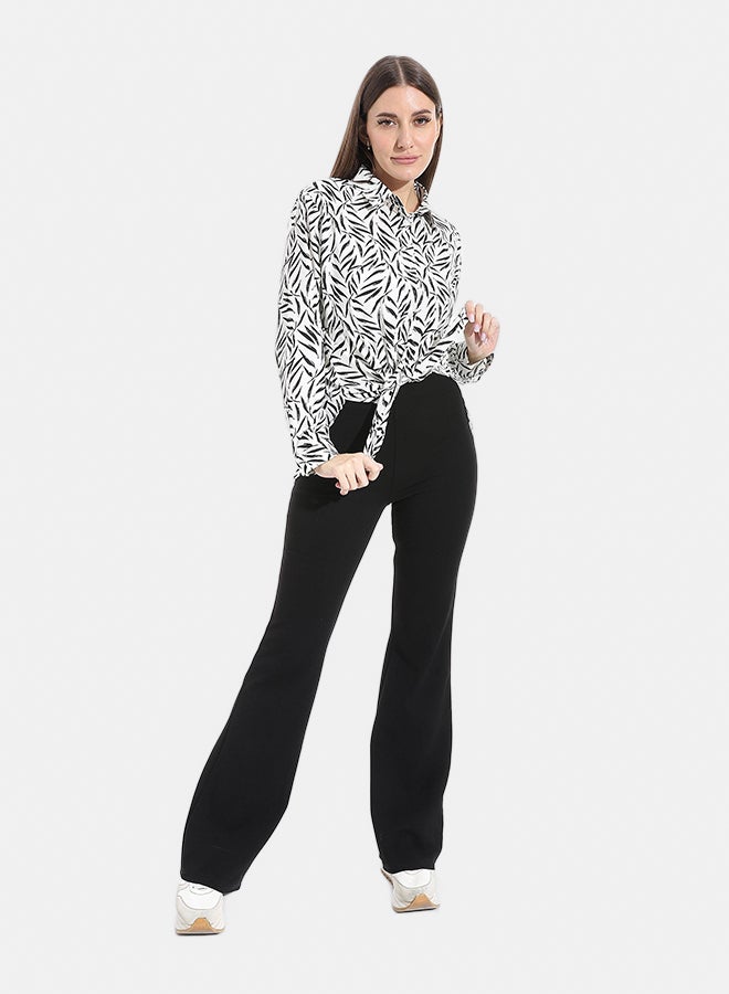 Andora Turned Down Collar Long Sleeves Blouse_White & Black - Image 5