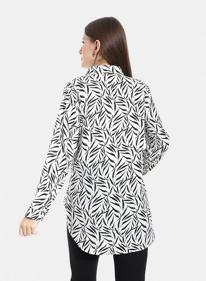 Andora Turned Down Collar Long Sleeves Blouse_White & Black - Image 4