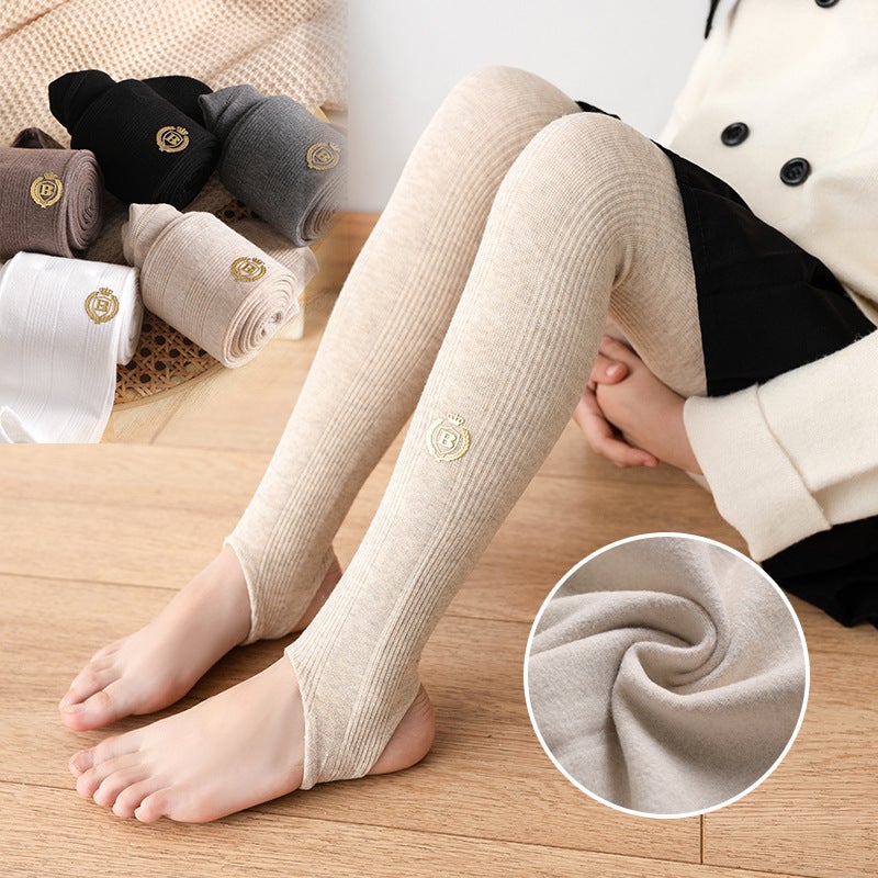 Girls' Leggings Medium Thick And Thin Velvet Vertical Strip Outer Wear Cotton Sanding Baby One-Piece Pants Class A Rubber Band Winter Character - Image 2
