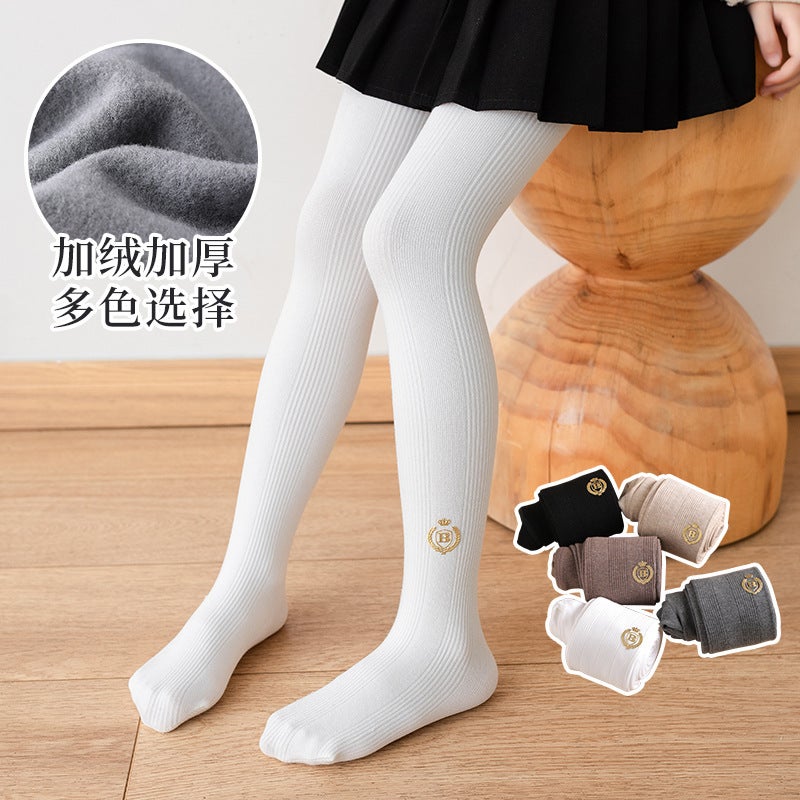 Girls' Leggings Medium Thick And Thin Velvet Vertical Strip Outer Wear Cotton Sanding Baby One-Piece Pants Class A Rubber Band Winter Character - Image 3