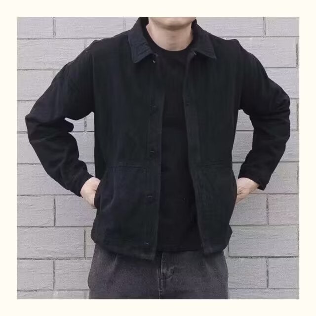 Japanese Style Retro Trendy Brand Spring and Autumn New Denim Jacket Mens Black Fashionable Handsome Loose Work Jacket Mens Wear Black