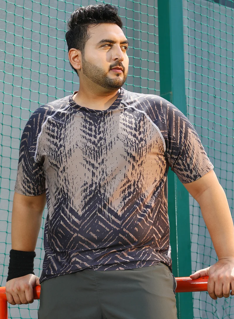 Instafab Plus Instafab Plus Men's Charcoal Black Faded-Chevron Activewear T-Shirt For Casual Wear | V-Neck | Short Sleeves | Plus Size Jersey T-Shirt Crafted With Comfort Fit For Everyday Wear
