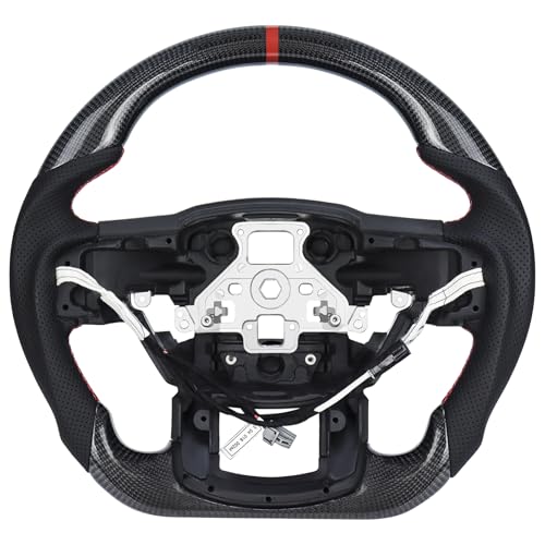 LOSCHEN Full Leather Steering Wheel for F150 Raptor 2015-2020, D-shaped Flat-bottom, Full Nappa Perforated Leather Steering Wheel with Paddle Shifters - Image 1