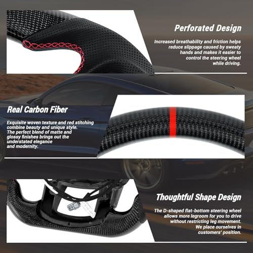 LOSCHEN Full Leather Steering Wheel for F150 Raptor 2015-2020, D-shaped Flat-bottom, Full Nappa Perforated Leather Steering Wheel with Paddle Shifters - Image 3