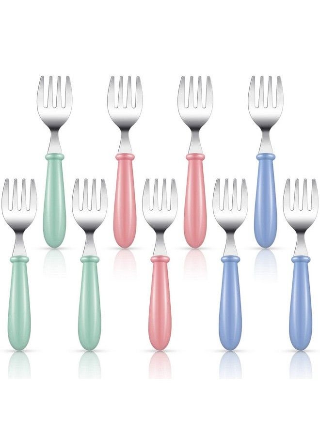 Chumia - 9 Pieces Stainless Steel Toddler Forks Baby Forks Kids Forks For Self Feeding Metal Forks Boys Girls Small Training Forks For Children Cutlery Forks With Round Handle Safe Flatware - Image 1