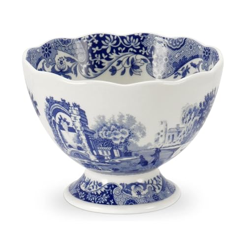 Portmeirion Spode Blue Italian 4.75-Inch Footed Bowl - Decorative Scalloped Edge Serving Bowl with Blue Countryside Design - Elegant Accent Tableware for Salads, Fruit, Sides in Classic Dinnerware Style - Image 1