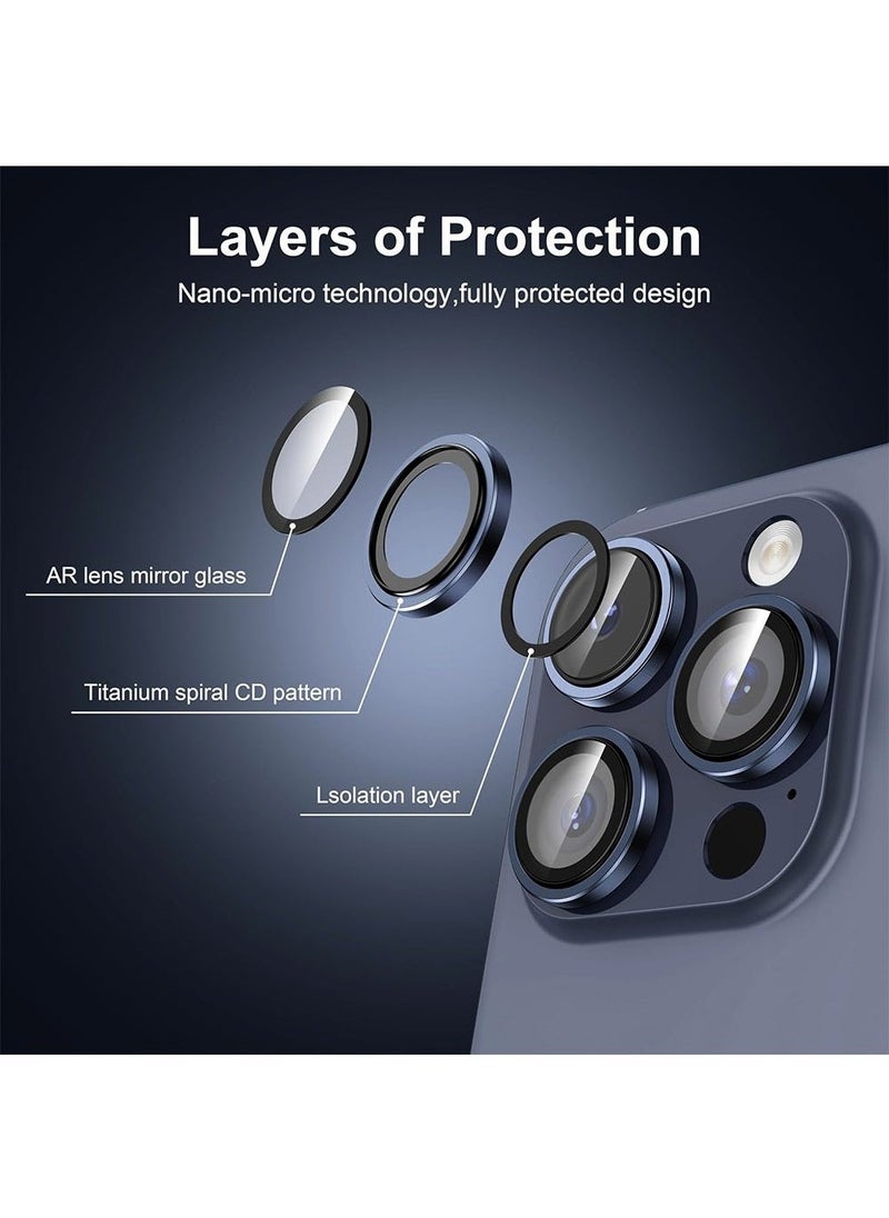 wexon - Camera Lens Protector for iPhone 15 Pro, 9H Hardness Tempered Glass Single Ring Cover, HD Clear, No Impact on Photography Quality, 3 Pack - Titanium Blue - Image 1