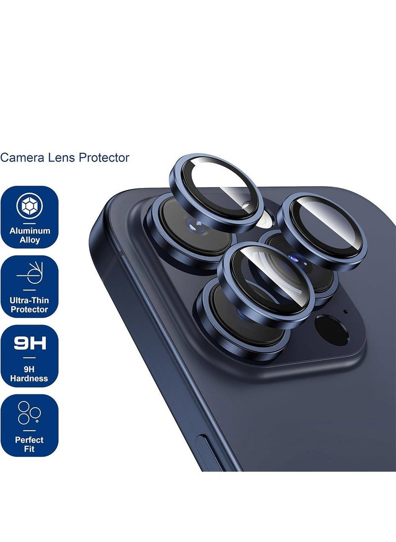 wexon - Camera Lens Protector for iPhone 15 Pro, 9H Hardness Tempered Glass Single Ring Cover, HD Clear, No Impact on Photography Quality, 3 Pack - Titanium Blue - Image 1