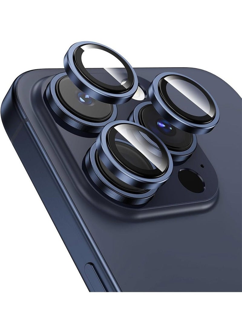 wexon - Camera Lens Protector for iPhone 15 Pro, 9H Hardness Tempered Glass Single Ring Cover, HD Clear, No Impact on Photography Quality, 3 Pack - Titanium Blue - Image 1