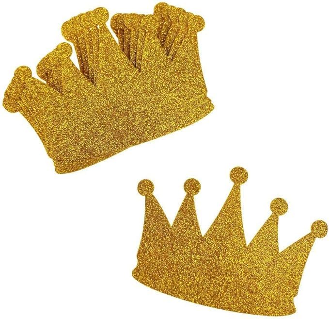 TrifleArte 10pcs Crown Cutout | EVA Glitter Foam Crown Confetti | Birthday Part Decoration | Baby Shower Decorations | 5 inches/Gold