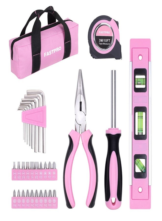 FASTPRO 33-Piece Pink Tool Kit, Household Tool Set with Screwdriver Bits & Holder, Basic Hand Tools for Women with Tool Bag - Image 1