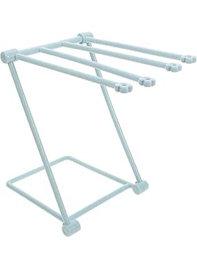 Foldable Vertical Towel Rack Light Blue Plastic 4 Rods Kitchen Bathroom Storage Holder - Image 1