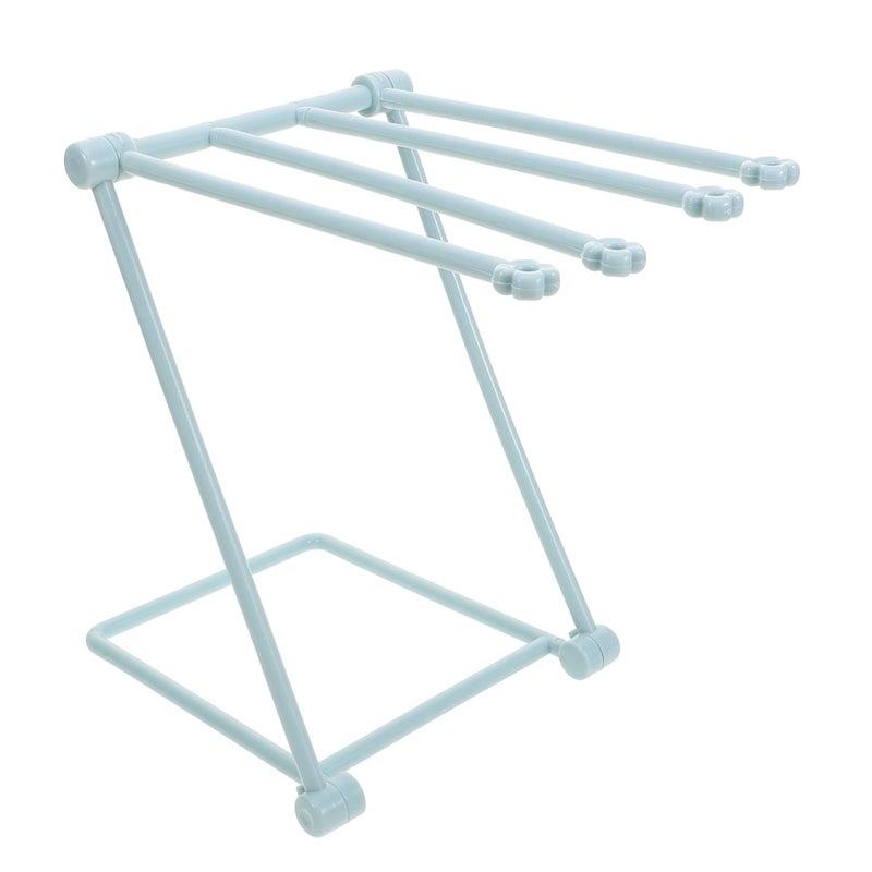 Foldable Vertical Towel Rack Light Blue Plastic 4 Rods Kitchen Bathroom Storage Holder - Image 2
