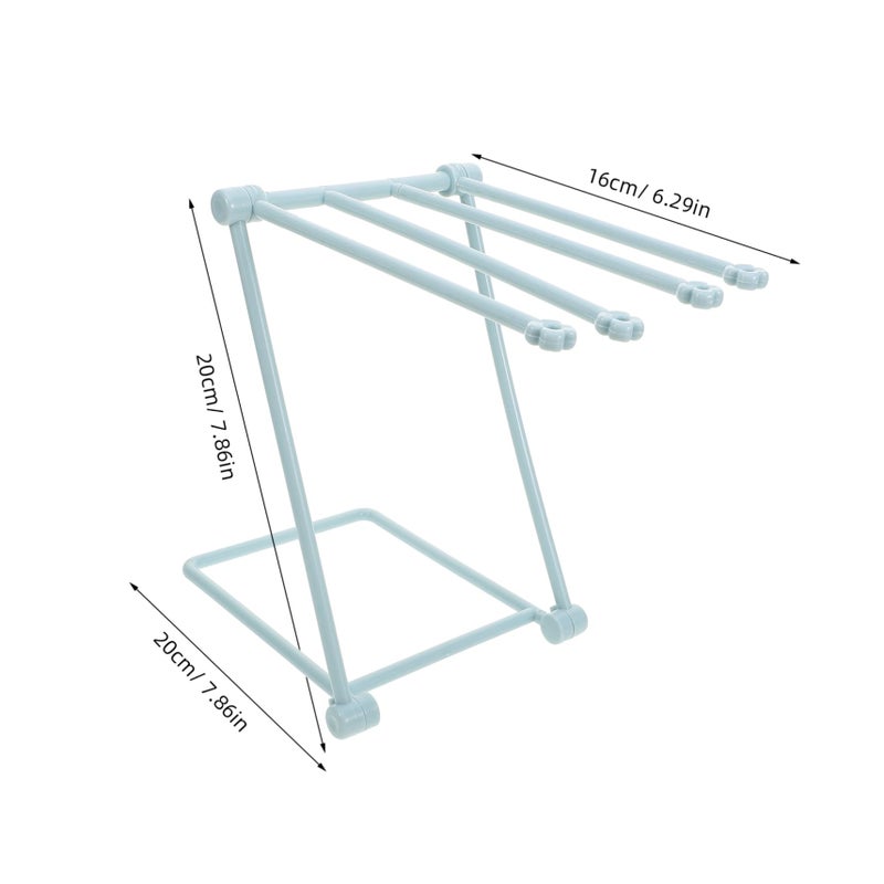 Foldable Vertical Towel Rack Light Blue Plastic 4 Rods Kitchen Bathroom Storage Holder - Image 3